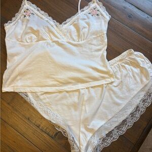 Frankie’s bikinis embroidered white sleep set - tank and shorts